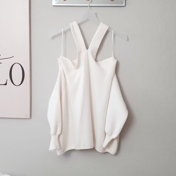 EUC Zara off-white ecru crossover strap exposed shoulder sweater, S - Picture 11 of 11